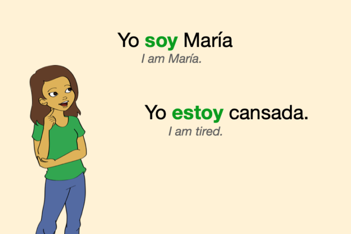 A sentence with "ser" and another one with "estar"