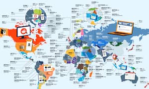 Mapa que muestra la página web más visitada en cada país