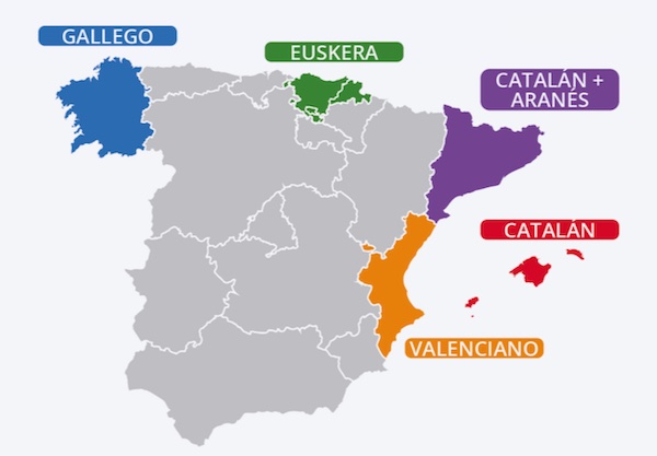 Mapa que muestra otras lenguas oficiales de España